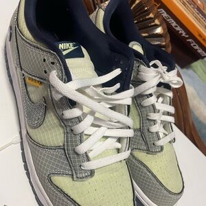 Sage Green and Gray Low-Top Sneakers with Padded Tongue